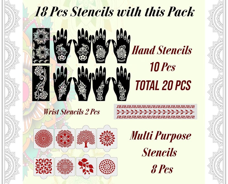 ivana's Ivanas Set of 20 Pcs Combo Pack Reusable Mehandi Design Sticker Stencils for Both Hand  Mehendi Sticker for Hands  Quick and Easy to Use for Girls Women Kids  Teen D2249 - Image 4