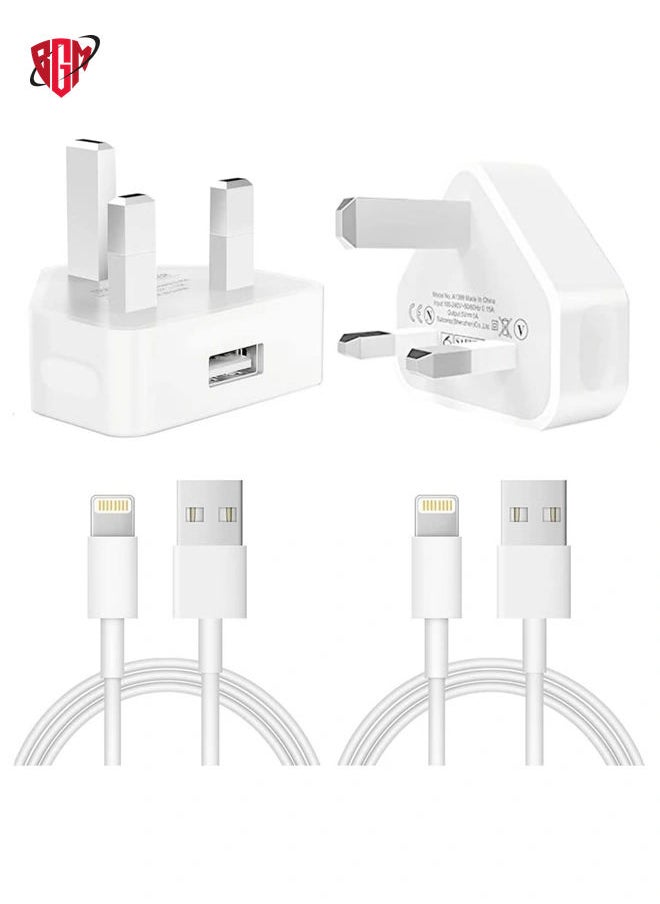 BGM iPhone Charger Plug and Lightning CableApple MFi Certified‘2 Pack 3 pin USB Fast Wall Charging Power Adapter with 2 Pack 1M Lightning to USB Fast Charging Cord for iPhone 14/13/12/11/XS  - Image 1