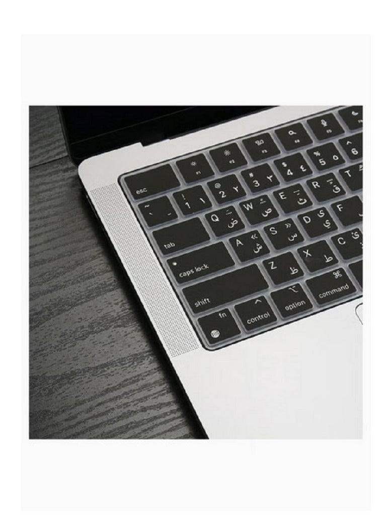 NTECH غطاء لوحة المفاتيح العربية لجهاز 2022 MacBook Air 13.6 بوصة M2 Chip &amp; 2023-2021 MacBook Pro 14.2 بوصة 16.2 بوصة M2 M1 Pro/Max A2779/A2442/A2780/A2485 واقي سيليكون رفيع للغاية أسود - Image 4