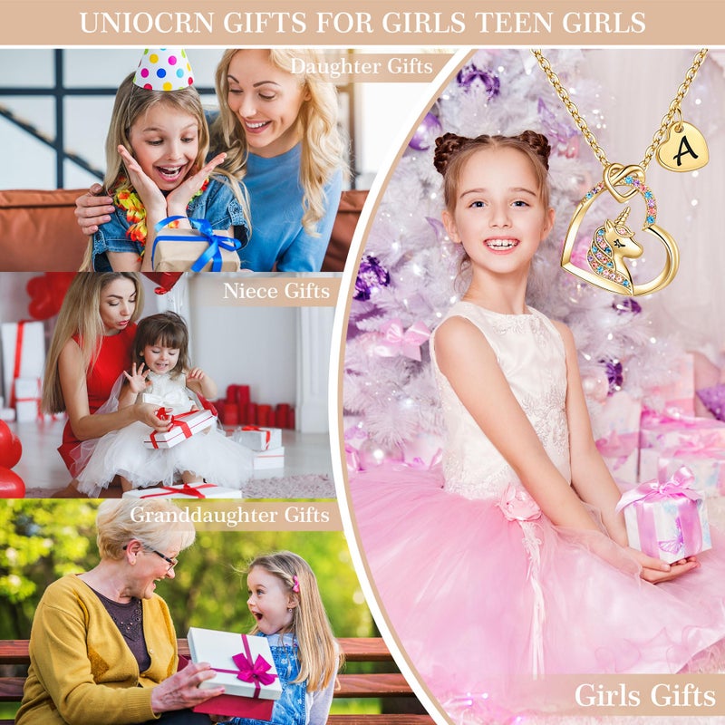 Hidepoo Unicorn Necklace Gifts - 14K Gold Plated Cubic Zirconia Heart Pendant Unicorn Necklace Jewelry J Initial Heart Unicorn Necklace Heart Necklace Birthday Gifts Unicorns Gifts - Image 3