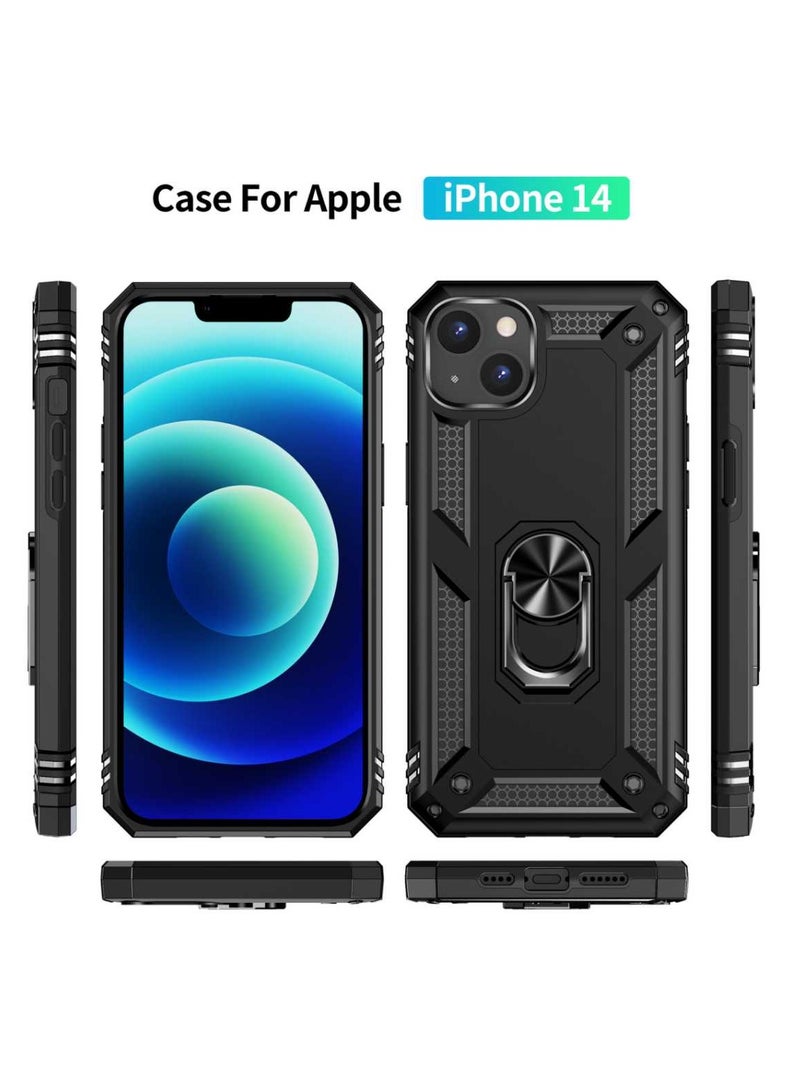 iPhone 14 Case Shockproof Military Grade Protection with Ring Stand Kickstand Magnetic Car Mount Support Heavy Duty Dual Layer Protective Cover Black - Image 2