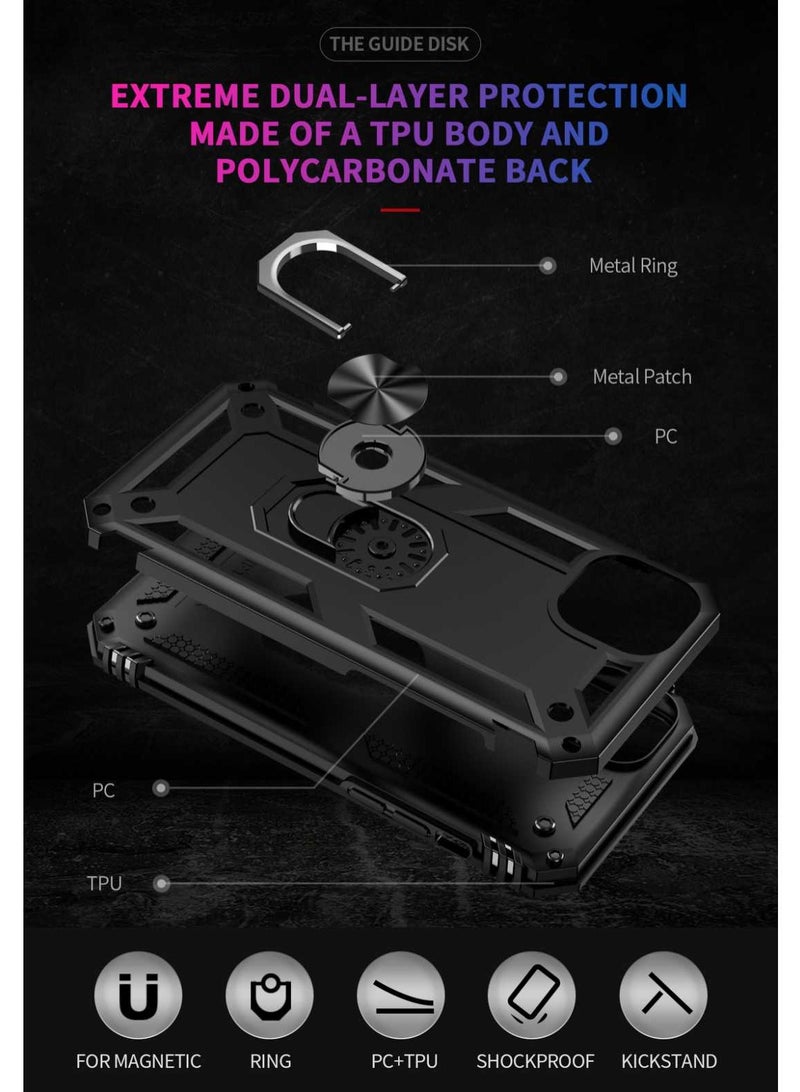 iPhone 14 Case Shockproof Military Grade Protection with Ring Stand Kickstand Magnetic Car Mount Support Heavy Duty Dual Layer Protective Cover Black - Image 5