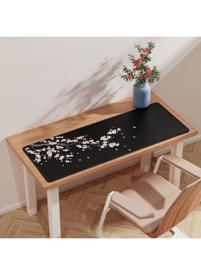 اليابانية أزهار البرقشة أسود ماوس باد، تمديد كبير مكتب حصيرة 31.5 × 11.8 بوصة، قاعدة مطاطية غير انزلاق، سطح قماش ناعم، حواف مخيطة لعبة ماوس باد للمكتب وإعداد الكمبيوتر (XL) - Image 3