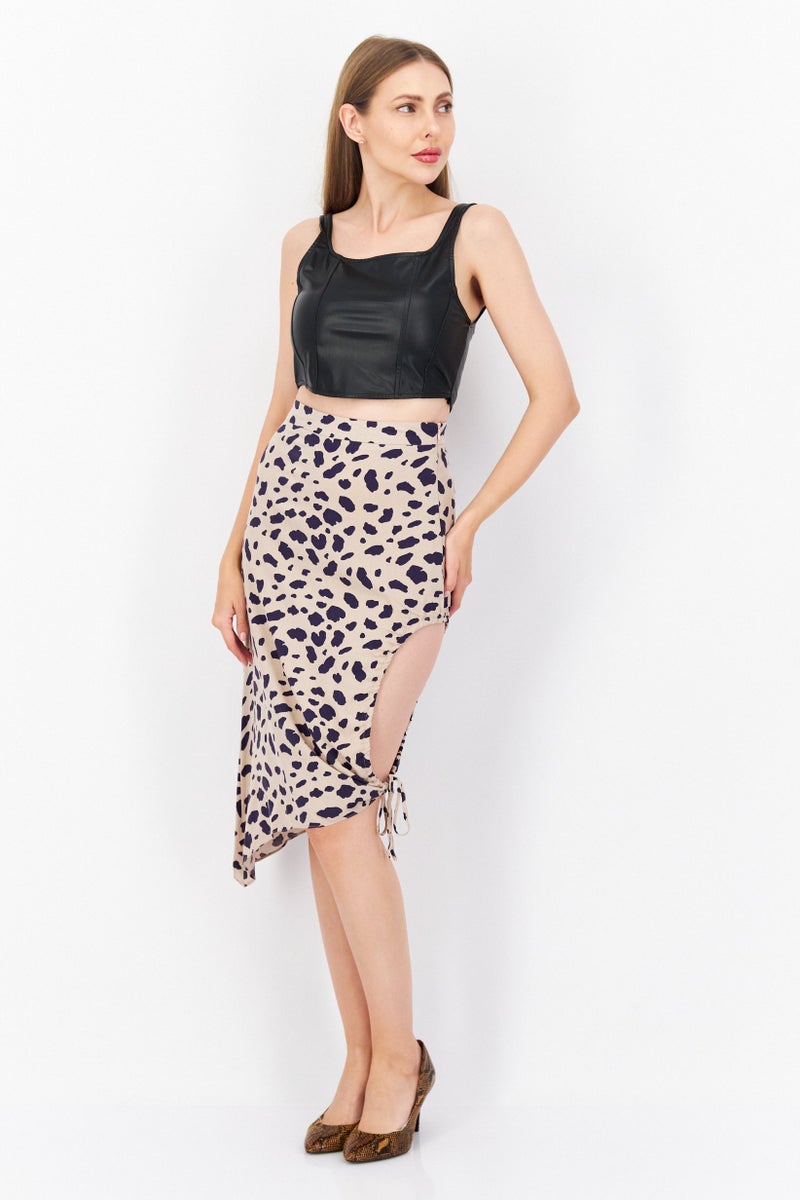 NA-KD Women Draped High Slit Midi Skirt, Beige  - Image 3