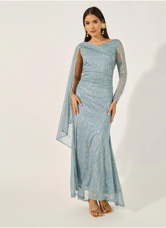 ستايلي Self Design One Shoulder Cape Maxi Dress