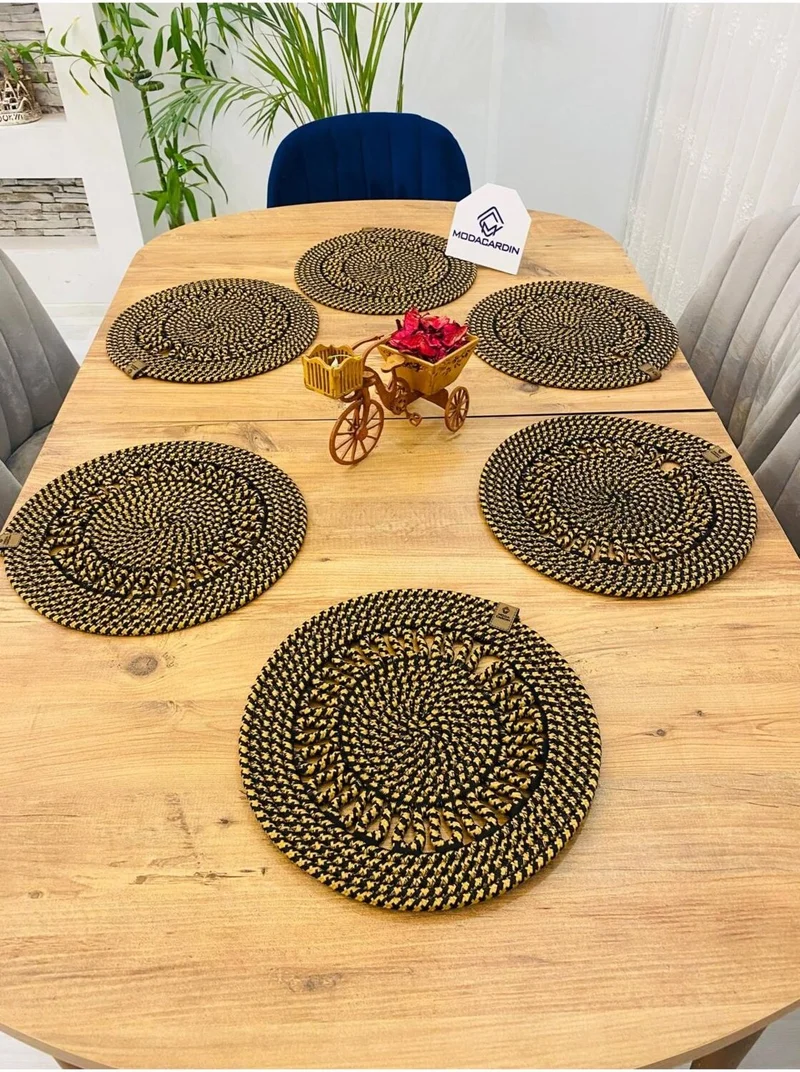 BDZ Deri BDZ Leather Wicker Jute Presentation Plate Mat American Service 6 Pieces