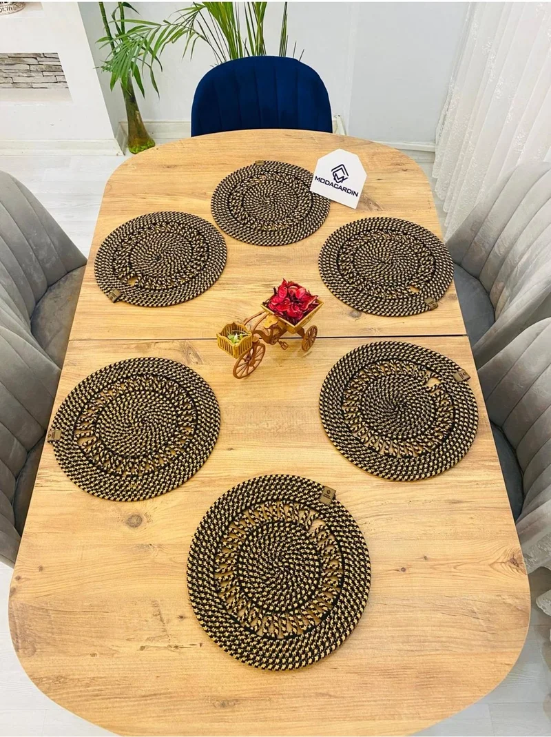BDZ Deri BDZ Leather Wicker Jute Presentation Plate Mat American Service 6 Pieces