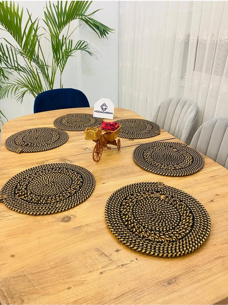 BDZ Deri BDZ Leather Wicker Jute Presentation Plate Mat American Service 6 Pieces
