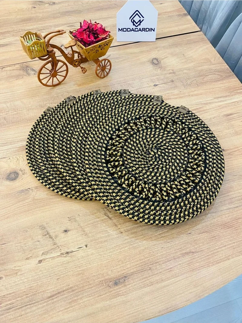 BDZ Deri BDZ Leather Wicker Jute Presentation Plate Mat American Service 6 Pieces