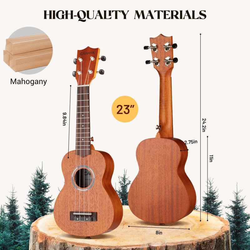 CAHAYA Concert Ukulele 23 Inch Ukulele Kit Beginner Starter with Carrying Bag, Shoulder Strap, Fretboard Stickers, for Both Adults and Kids in Mahogany CY0336 - Image 3