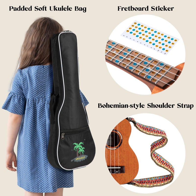 CAHAYA Concert Ukulele 23 Inch Ukulele Kit Beginner Starter with Carrying Bag, Shoulder Strap, Fretboard Stickers, for Both Adults and Kids in Mahogany CY0336 - Image 4