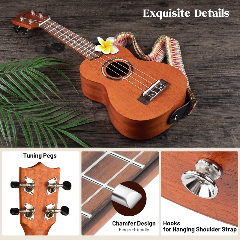 CAHAYA Concert Ukulele 23 Inch Ukulele Kit Beginner Starter with Carrying Bag, Shoulder Strap, Fretboard Stickers, for Both Adults and Kids in Mahogany CY0336 - Image 5