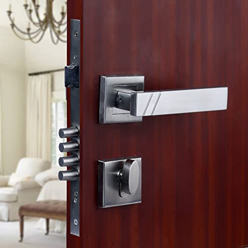 CRUST Premium Rose Mortise Door Lock Handle Set/Mortise Lock with Brass Lock Body and 60 mm One Side Key Cylinder Set with 3 Brass Computer Keys (LB-10003, Matt Satin) - Image 2