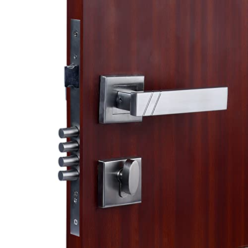 CRUST Premium Rose Mortise Door Lock Handle Set/Mortise Lock with Brass Lock Body and 60 mm One Side Key Cylinder Set with 3 Brass Computer Keys (LB-10003, Matt Satin) - Image 5