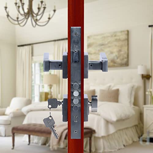CRUST Premium Rose Mortise Door Lock Handle Set/Mortise Lock with Brass Lock Body and 60 mm One Side Key Cylinder Set with 3 Brass Computer Keys (LB-10003, Matt Satin) - Image 3