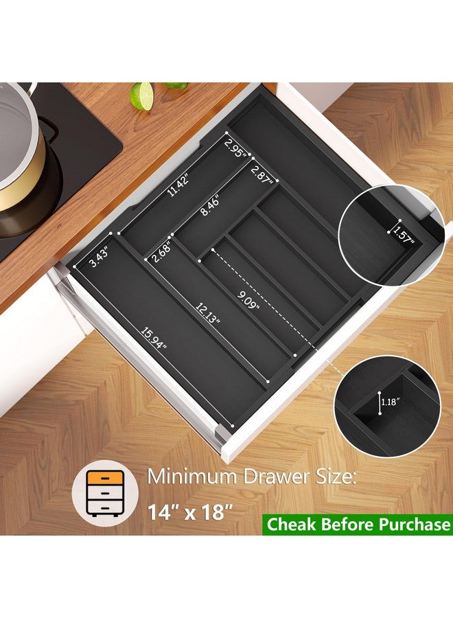 Pipishell Bamboo Expandable Drawer Organizer for Utensils Holder, Adjustable Cutlery Tray, Wood Drawer Dividers Organizer for Silverware, Flatware, Knives in Kitchen, Bedroom, Living Room (Black) - Image 2