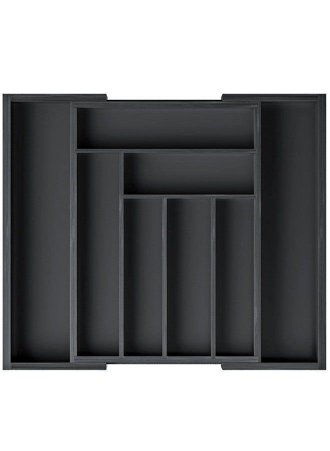 Pipishell Bamboo Expandable Drawer Organizer for Utensils Holder, Adjustable Cutlery Tray, Wood Drawer Dividers Organizer for Silverware, Flatware, Knives in Kitchen, Bedroom, Living Room (Black) - Image 1