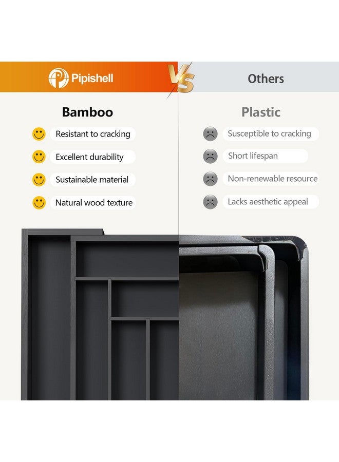 Pipishell Bamboo Expandable Drawer Organizer for Utensils Holder, Adjustable Cutlery Tray, Wood Drawer Dividers Organizer for Silverware, Flatware, Knives in Kitchen, Bedroom, Living Room (Black) - Image 3