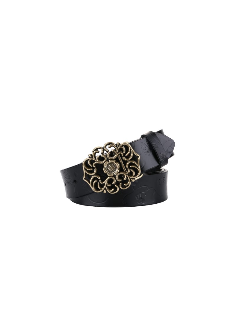 SYOSI Classic Ladies' Vintage Belt, Women's Leather Belt for Dress Jeans Belt Vintage Genuine Leather Wide Waist Belts, Adjustable Sizing, Simple and Stylish Buckle, for Womenp (Black)(110cm)  - Image 1