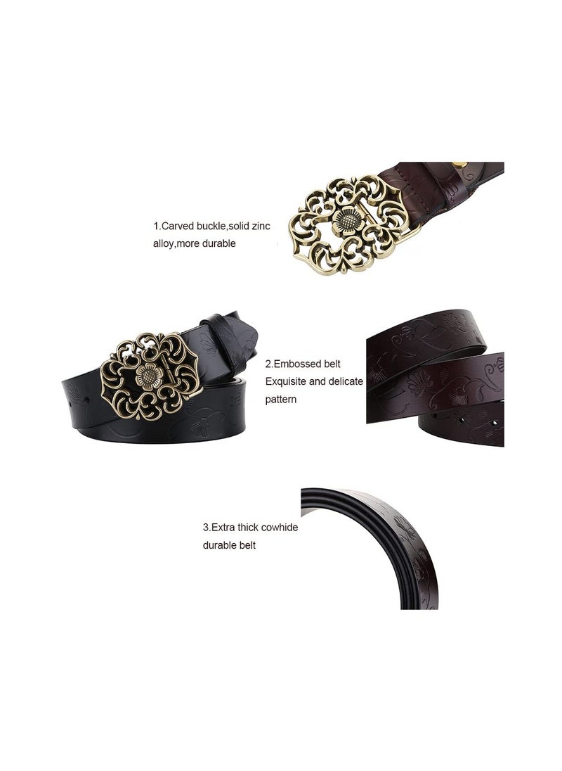SYOSI Classic Ladies' Vintage Belt, Women's Leather Belt for Dress Jeans Belt Vintage Genuine Leather Wide Waist Belts, Adjustable Sizing, Simple and Stylish Buckle, for Womenp (Black)(110cm)  - Image 5