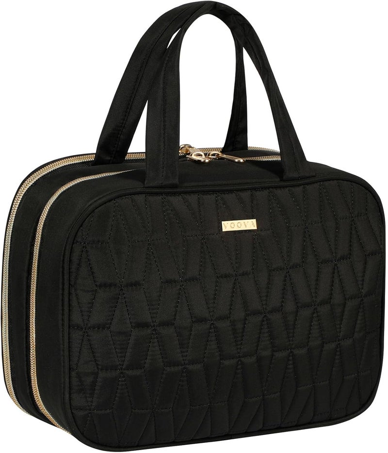 Voova Hanging Travel Toiletry Bag for Women Men, Waterproof Makeup Cosmetic Organizer Holder for Toiletries Accessories, Traveling Essentials,Shampoo,Full-Sized Container, Brushes Kit Set, Black
