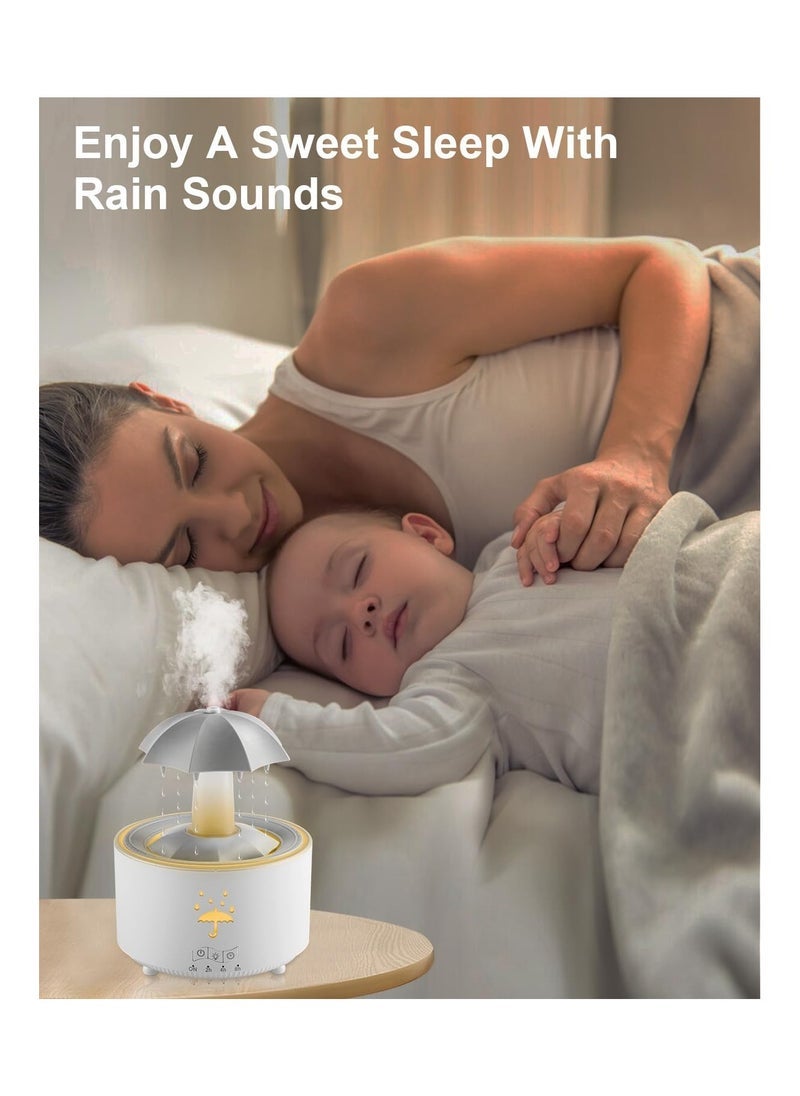 ELTRAZONE Rain Umbrella Humidifier & Aroma Diffuser with Soothing Rain Sounds, Water Drip Effect, 7 Colors Mood Light, Timer and Auto-Off, Ideal for Relaxation, Sleep, Home, Bedroom, Desk(white) - Image 2