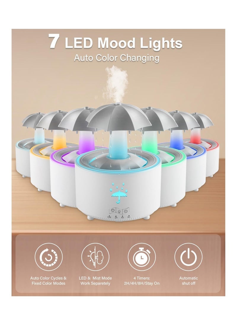 ELTRAZONE Rain Umbrella Humidifier & Aroma Diffuser with Soothing Rain Sounds, Water Drip Effect, 7 Colors Mood Light, Timer and Auto-Off, Ideal for Relaxation, Sleep, Home, Bedroom, Desk(white) - Image 5