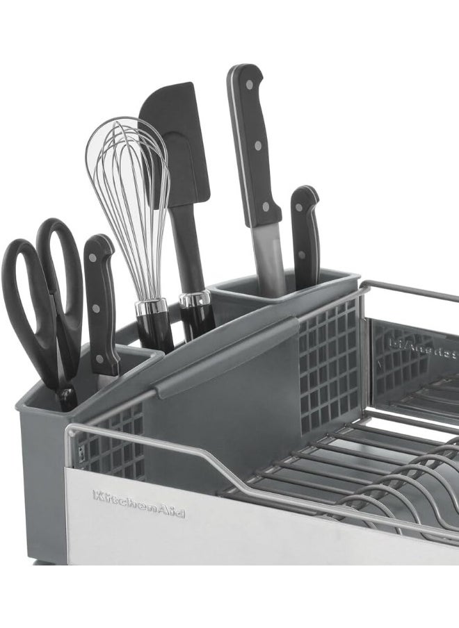Large Capacity, Full Size, Rust Resistant Dish Rack Angled Drain Board and Removable Flatware Caddy, Light Grey