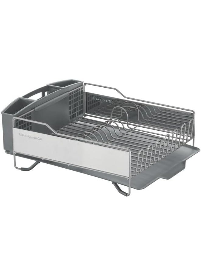 Large Capacity, Full Size, Rust Resistant Dish Rack Angled Drain Board and Removable Flatware Caddy, Light Grey