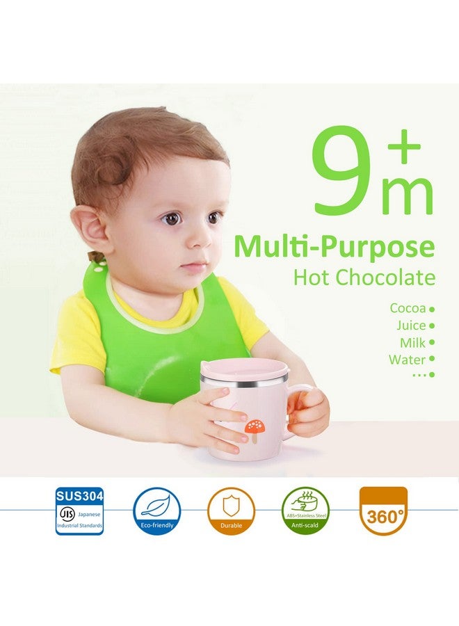 Valueder Kids Baby Toddler Cups Mug Sippy Learning Trainer Cup for Milk Coffee Hot Chocolate Stainless Steel Trainer Straw Cup with Lid, Rabbit, 7oz/Peacock pink - Image 2