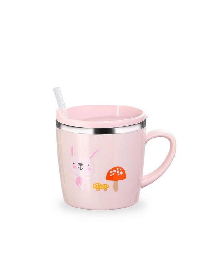 Valueder Kids Baby Toddler Cups Mug Sippy Learning Trainer Cup for Milk Coffee Hot Chocolate Stainless Steel Trainer Straw Cup with Lid, Rabbit, 7oz/Peacock pink - Image 1