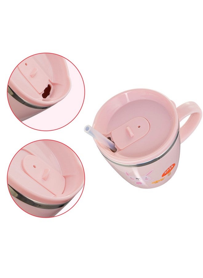 Valueder Kids Baby Toddler Cups Mug Sippy Learning Trainer Cup for Milk Coffee Hot Chocolate Stainless Steel Trainer Straw Cup with Lid, Rabbit, 7oz/Peacock pink - Image 3