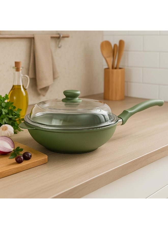 BS Risoli DR.GREEN Wok 30cm – Eco-Friendly Green Stone Non-Stick Wok for Healthy Cooking  - Image 2