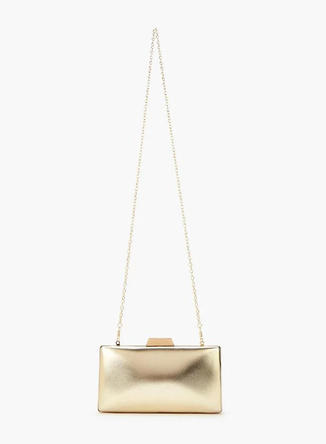Flora Bella By Shoexpress Solid Clutch with Detachable Chain Strap and Clasp Closure