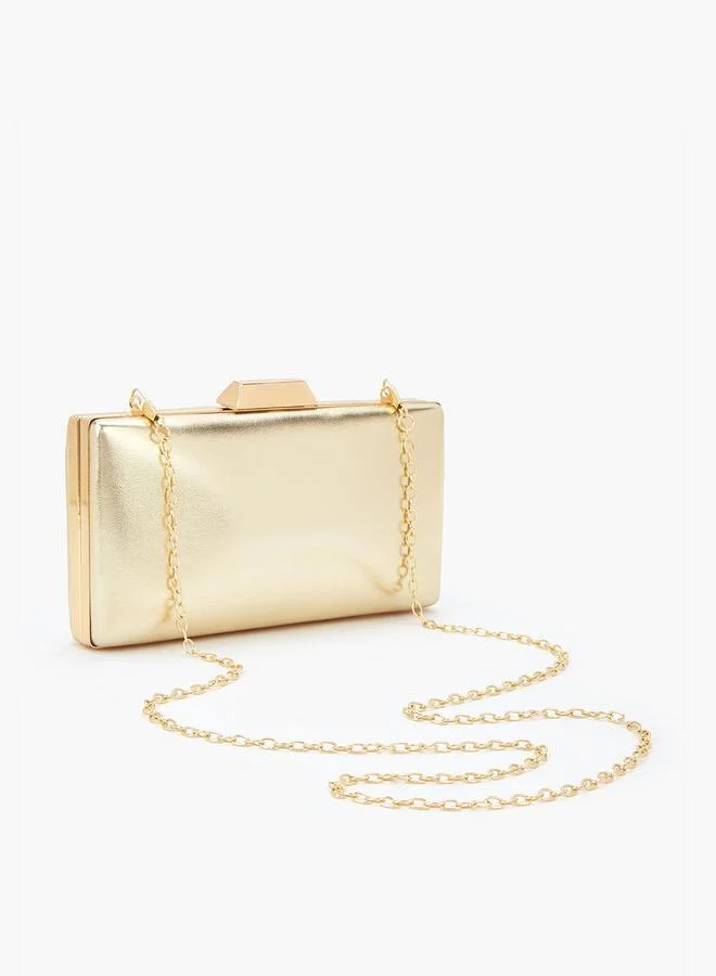 Flora Bella By Shoexpress Solid Clutch with Detachable Chain Strap and Clasp Closure
