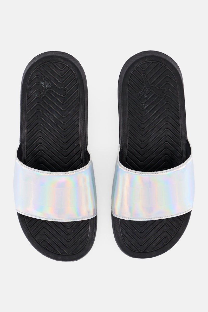 PUMA Kids Boy Popcat Chrome Slip On Slides, Silver  - Image 2