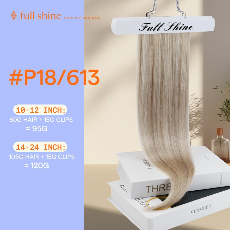 Full Shine Blonde Clip in Human Hair Extensions Highlights Remy Clip in Hair Extensions Double Weft Silky Straight 7 Pcs Invisible Natural Hair Ash Blonde Highlight 18 Inch 120g - Image 2