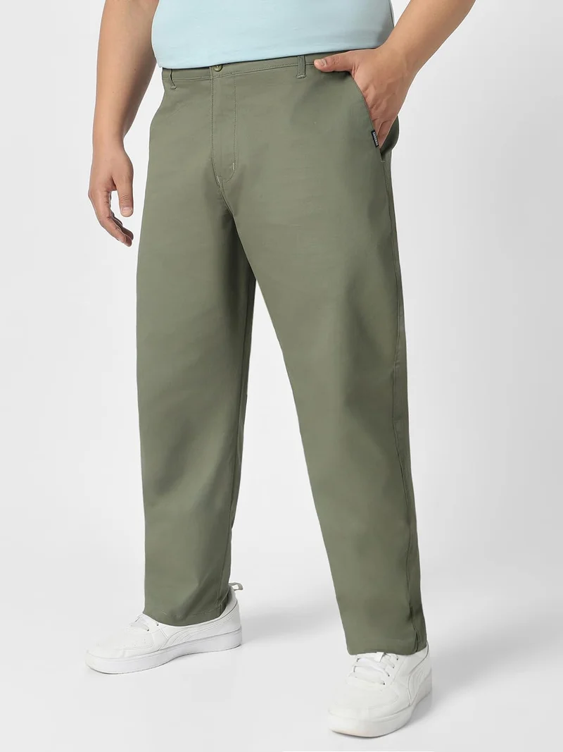 Urbano Fashion Urbano Plus Men's Light Grey Cotton Regular Fit Casual Chinos Trousers Stretch