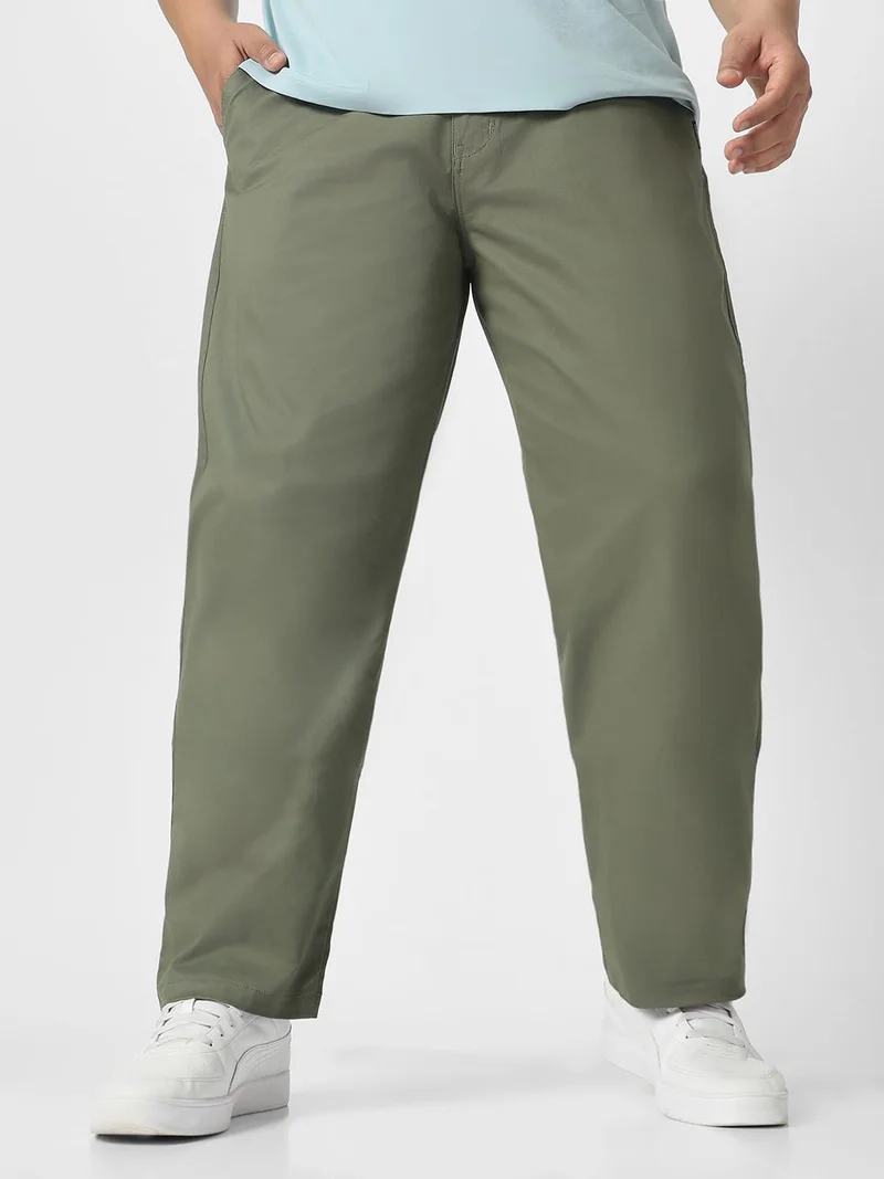 Urbano Plus Men's Light Grey Cotton Regular Fit Casual Chinos Trousers Stretch
