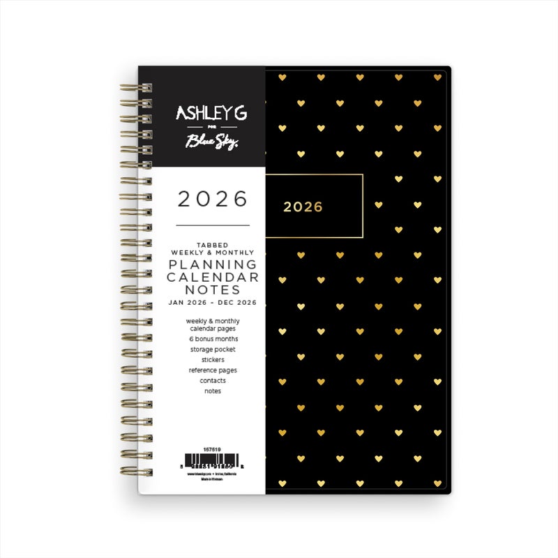 Blue Sky Ashley G 2026 Weekly and Monthly Planner Calendar, January 2026 - December 2026, 5.875" x 8.625", Flexible Cover, Durable Twin Wire Binding, Pocket & Extra Notes Pages, Sweetheart Black - Image 1