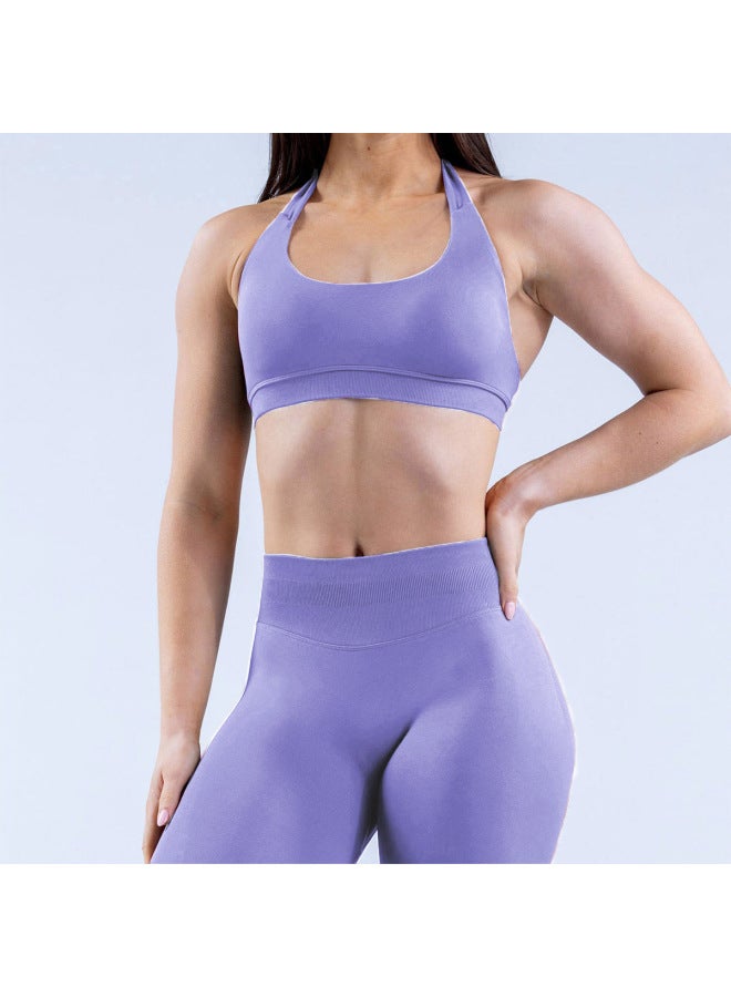 Seamless High-elastic Ultra-fine Matte Nylon Neck Sports Bra Backless Fitness Yoga