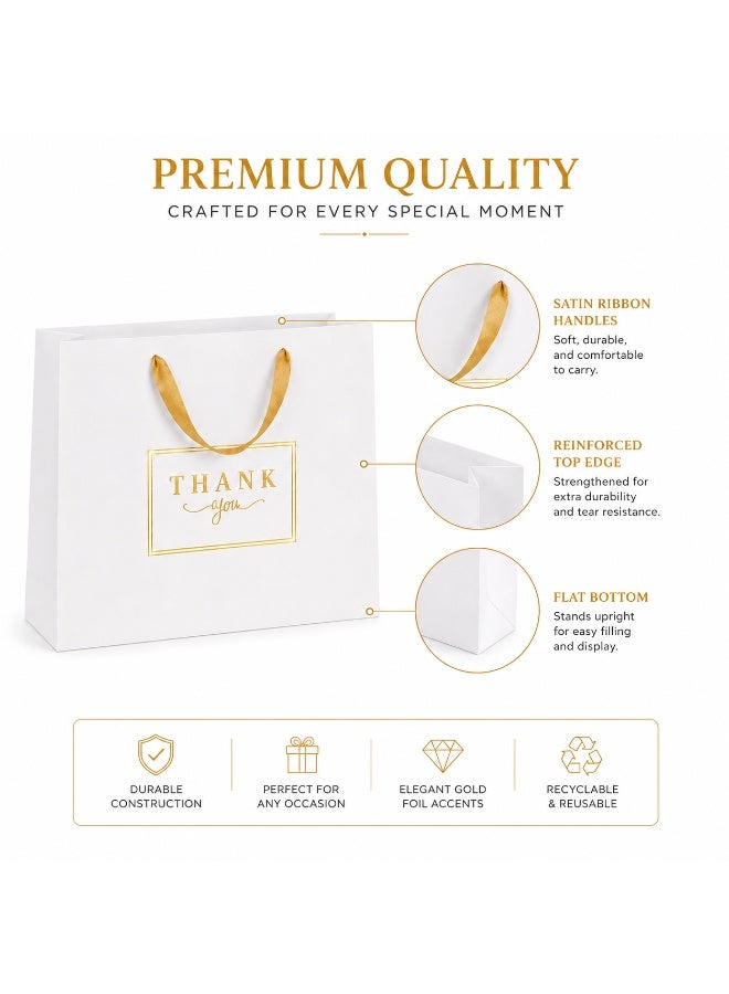 5 Sets Gold Foil Thank You Printed White Kraft Paper Gift Tote Bags with Satin Ribbon Handles for Ramadan Eid Wedding Birthday Party Daily Gift Giving 32x26x11cm - Image 5