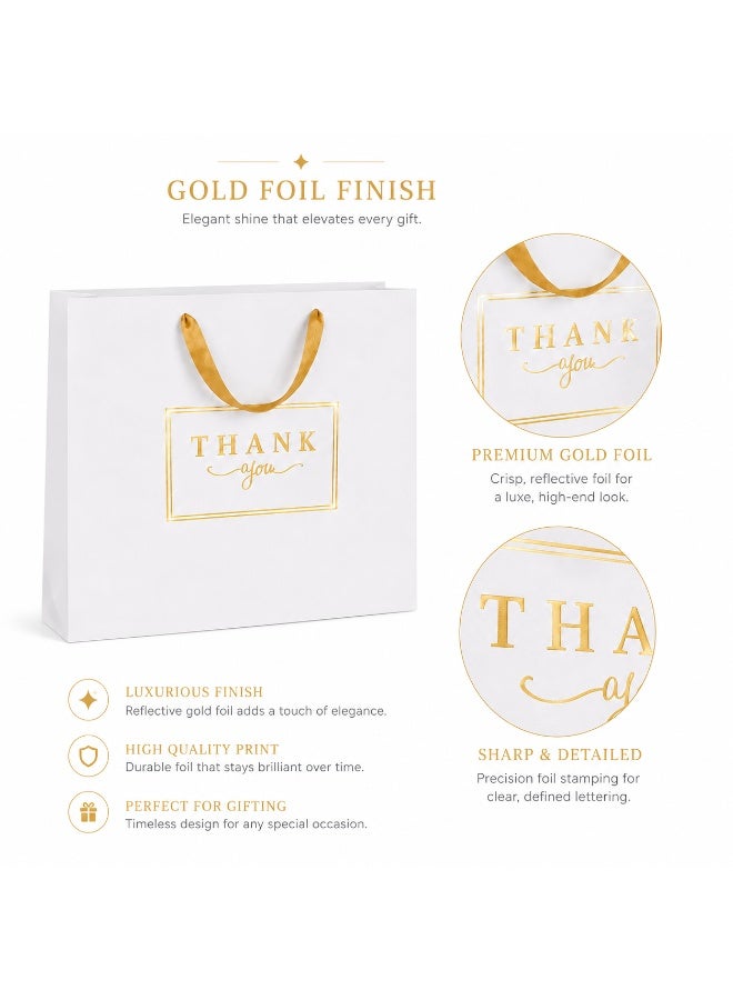 5 Sets Gold Foil Thank You Printed White Kraft Paper Gift Tote Bags with Satin Ribbon Handles for Ramadan Eid Wedding Birthday Party Daily Gift Giving 32x26x11cm - Image 4
