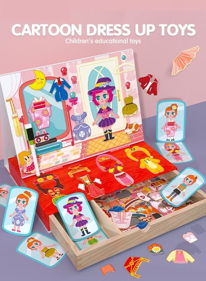 YelaJoy Magnetic Drawing Board, Girls Dress up themed toys, Magnetic Jigsaw Puzzle,Wooden Puzzles Games Toys for Kids Drawing Learning - Image 2