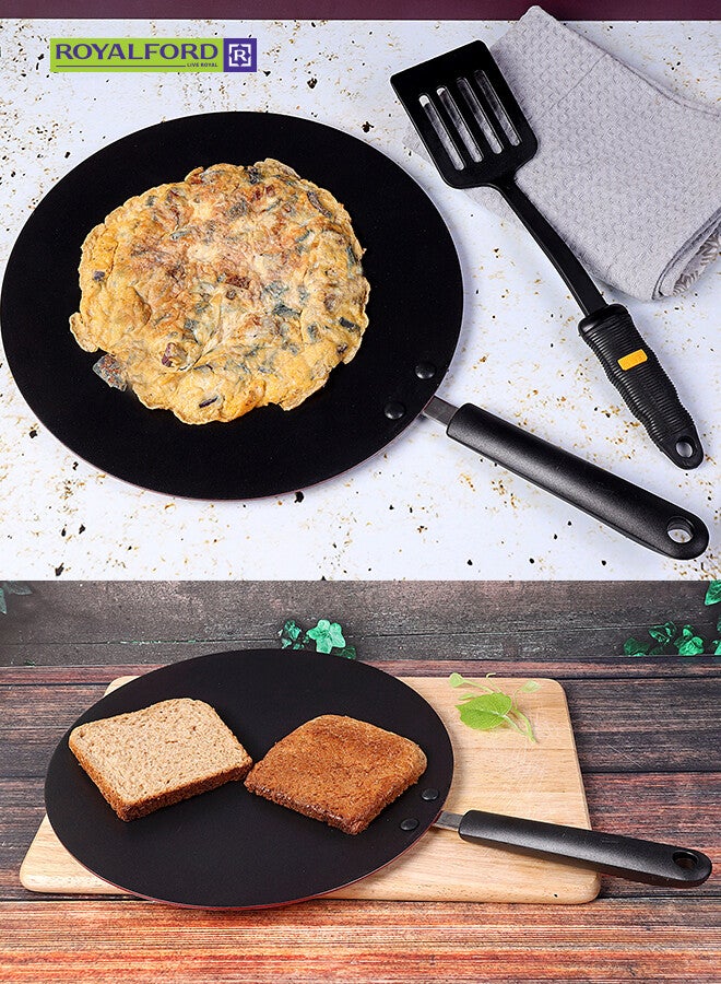 Royalford 30CM Non-Stick Tawa – 3-Layer Durable Non-Stick Coating, 3 mm Thick Flat Pan with Heat-Resistant Bakelite Handle, Spin Bottom for Even Heating, Elegant Design, Easy to Clean – Ideal for Dosa, Roti, Pancake, Crepe & Chapatti Black 30cm - Image 5
