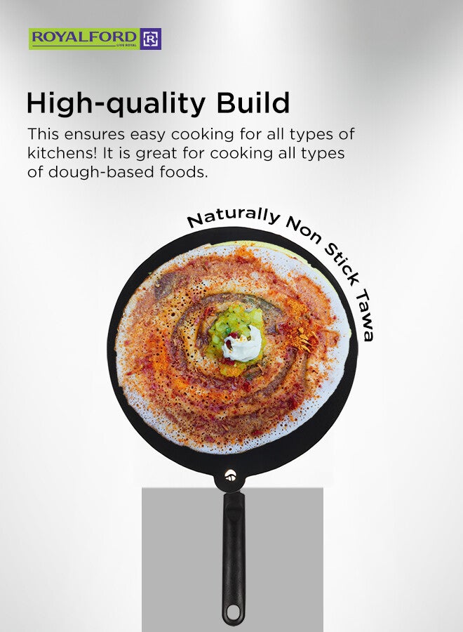 Royalford 30CM Non-Stick Tawa – 3-Layer Durable Non-Stick Coating, 3 mm Thick Flat Pan with Heat-Resistant Bakelite Handle, Spin Bottom for Even Heating, Elegant Design, Easy to Clean – Ideal for Dosa, Roti, Pancake, Crepe & Chapatti Black 30cm - Image 4