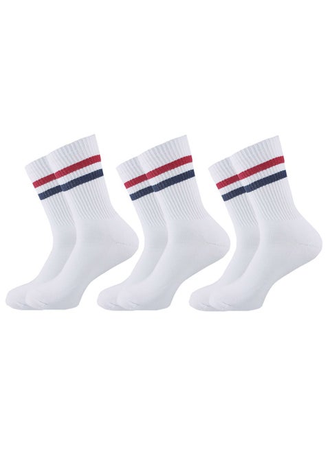 Sam socks set of 3 half towel sport sock Women white (red-blue lines stripes)