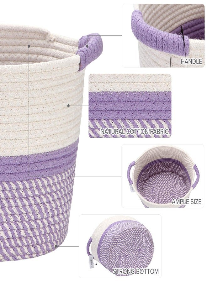 Hinwo Oval Cotton Rope Storage Basket Collapsible Nursery Storage Box Container Organizer with Handles, 13 x 10 inches, Off White and Lavander - Image 5