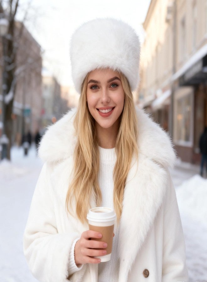 Fumwase Women's Winter Faux Fur Hat with Elastic Earwarmer Earmuff Warm Cap Fluffy Bucket Hat Furry (US, Alpha, One Size, White) - Image 5