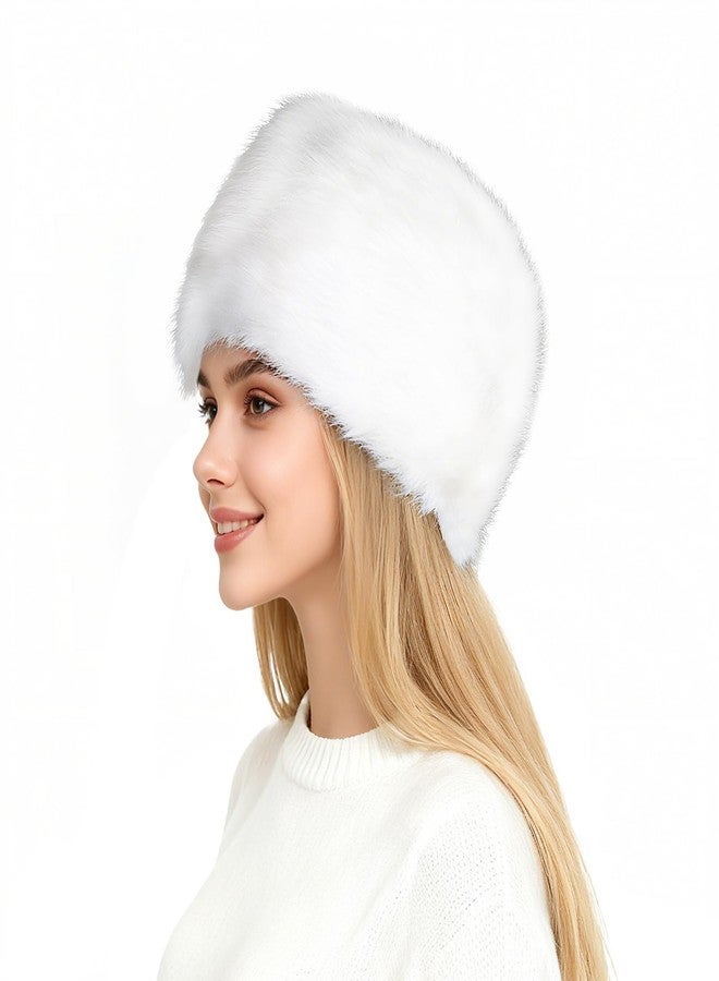 Fumwase Women's Winter Faux Fur Hat with Elastic Earwarmer Earmuff Warm Cap Fluffy Bucket Hat Furry (US, Alpha, One Size, White) - Image 1